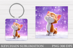 Winter Cat Keychain Sublimation. Cute Cat Keychain Product Image 1