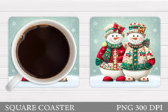 Cute Snowman Coaster Sublimation. Christmas Coaster Design Product Image 1