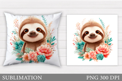 Cute Sloth Pillow Design. Cute Sloth Sublimation Product Image 1