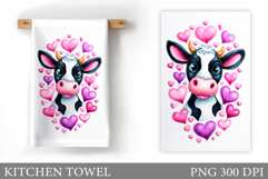 Valentines Cow Kitchen Towel. Valentine Kitchen Towel Design Product Image 1