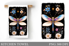 Dragonfly Kitchen Towel. Flowers Kitchen Towel Sublimation Product Image 1