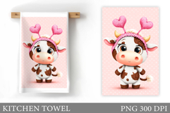 Valentines Cow Kitchen Towel. Valentine Kitchen Towel Design Product Image 1