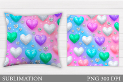 Colorful Hearts Pillow Design. Valentines Pillow Sublimation Product Image 1