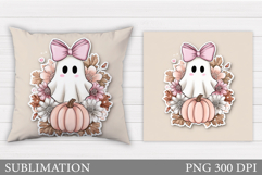 Cute Ghost Pillow Design. Cute Ghost Sublimation Product Image 1