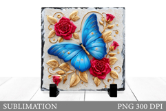 Butterfly Slate Sublimation. Butterfly Flowers Sublimation Product Image 1