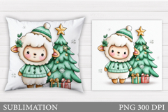 Cute Lamb Pillow Design. Christmas Pillow Sublimation Product Image 1