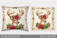 Reindeer Pillow Design. Christmas Pillow Sublimation Product Image 1