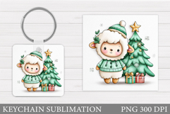 Christmas Lamb Keychain. Christmas Keychain Sublimation Product Image 1