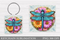 Dragonfly Keychain Design. Dragonfly Flowers Sublimation Product Image 1
