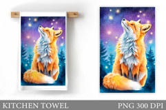 Winter Fox Kitchen Towel. Christmas Kitchen Towel Design Product Image 1