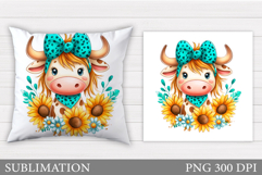 Cute Cow Pillow Design. Cow Flowers Pillow Sublimation Product Image 1