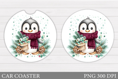 Cute Penguin Car Coaster. Christmas Car Coaster Sublimation Product Image 1