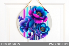 Flowers Door Sign Sublimation. Floral Door Sign Design Product Image 1