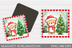 Christmas Tiger Magnet Design. Christmas Magnet Sublimation Product Image 1