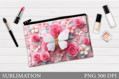 Butterfly Makeup Bag Design. Roses Cosmetics Bag Sublimation Product Image 1
