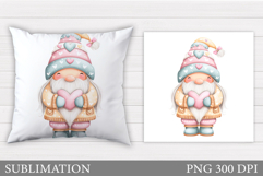 Valentines Gnome Pillow Design. Valentine Pillow Sublimation Product Image 1