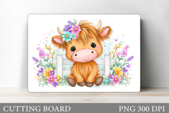 Cute Cow Cutting Board Design. Cow Flowers Cutting Board Product Image 1