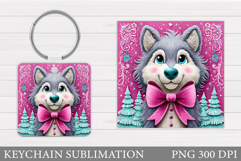 Christmas Wolf Keychain. Christmas Keychain Sublimation Product Image 1