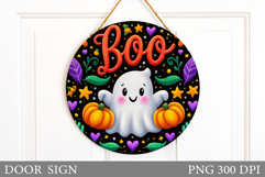 Cute Ghost Door Sign Design. Halloween Door Sign Sublimation Product Image 1