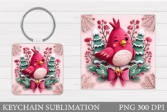 Cardinal Keychain Sublimation. Winter Bird Round Keychain Product Image 1