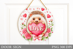 Valentines Hedgehog Door Sign. Valentines Door Sign Design Product Image 1