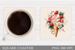 Floral Ice Cream Coaster Design. Summer Coaster Sublimation Product Image 1