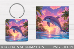 Dolphin Square Keychain. Dolphin Keychain Sublimation Product Image 1