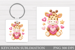 Valentines Giraffe Keychain. Valentines Keychain Sublimation Product Image 1