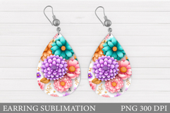 Flowers Teardrop Earring Design. Flowers Earring Sublimation Product Image 1