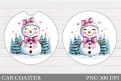 Cute Snowman Car Coaster. Christmas Car Coaster Sublimation Product Image 1