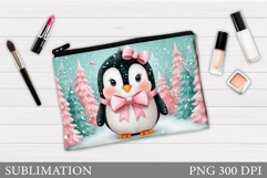 Penguin Cosmetics Bag. Christmas Makeup Bag Design Product Image 1