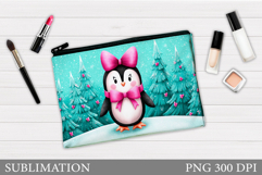 Penguin Cosmetics Bag. Christmas Makeup Bag Sublimation Product Image 1