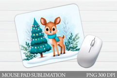 Cute Deer Mouse Pad Sublimation. Christmas Mouse Pad Design Product Image 1