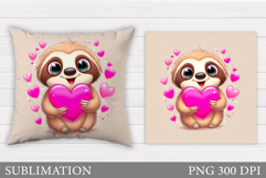 Valentines Sloth Pillow Design. Valentine Pillow Sublimation Product Image 1
