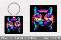 Summer Cat Keychain Design. Summer Cat Sublimation Product Image 1