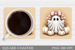 Cute Ghost Coaster Design. Cute Halloween Sublimation Product Image 1