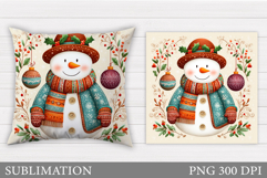 Snowman Pillow Sublimation. Christmas Pillow Design Product Image 1