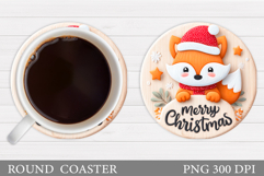 Christmas Fox Coaster. Christmas Coaster Sublimation Product Image 1
