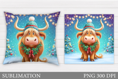 Christmas Cow Pillow Sublimation. Christmas Pillow Design Product Image 1