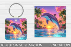 Dolphin Square Keychain. Dolphin Keychain Sublimation Product Image 1