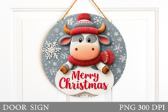 Christmas Cow Door Sign. Christmas Door Sign Sublimation Product Image 1