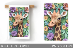 Cute Giraffe Kitchen Towel. Giraffe Flowers Kitchen Towel Product Image 1