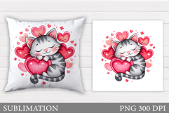 Valentines Cat Pillow Sublimation. Valentines Pillow Design Product Image 1