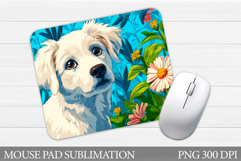 Cute Dog Mouse Pad. Dog Flowers Mouse Pad Sublimation Product Image 1