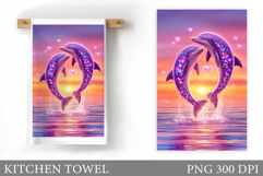 Cute Dolphin Kitchen Towel. Dolphin Sublimation Product Image 1