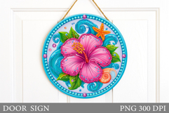 Hibiscus Door Sign Design. Sea Door Sign Sublimation Product Image 1