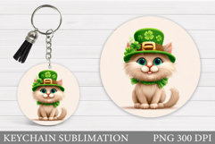 St Patrick Cat Keychain. St Patrick Keychain Sublimation Product Image 1