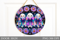 Cute Ghost Door Sign Design. Halloween Door Sign Sublimation Product Image 1