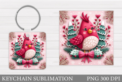 Cardinal Keychain Sublimation. Winter Bird Round Keychain Product Image 1