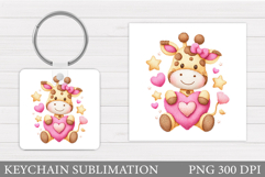 Valentines Giraffe Keychain. Valentines Keychain Sublimation Product Image 1